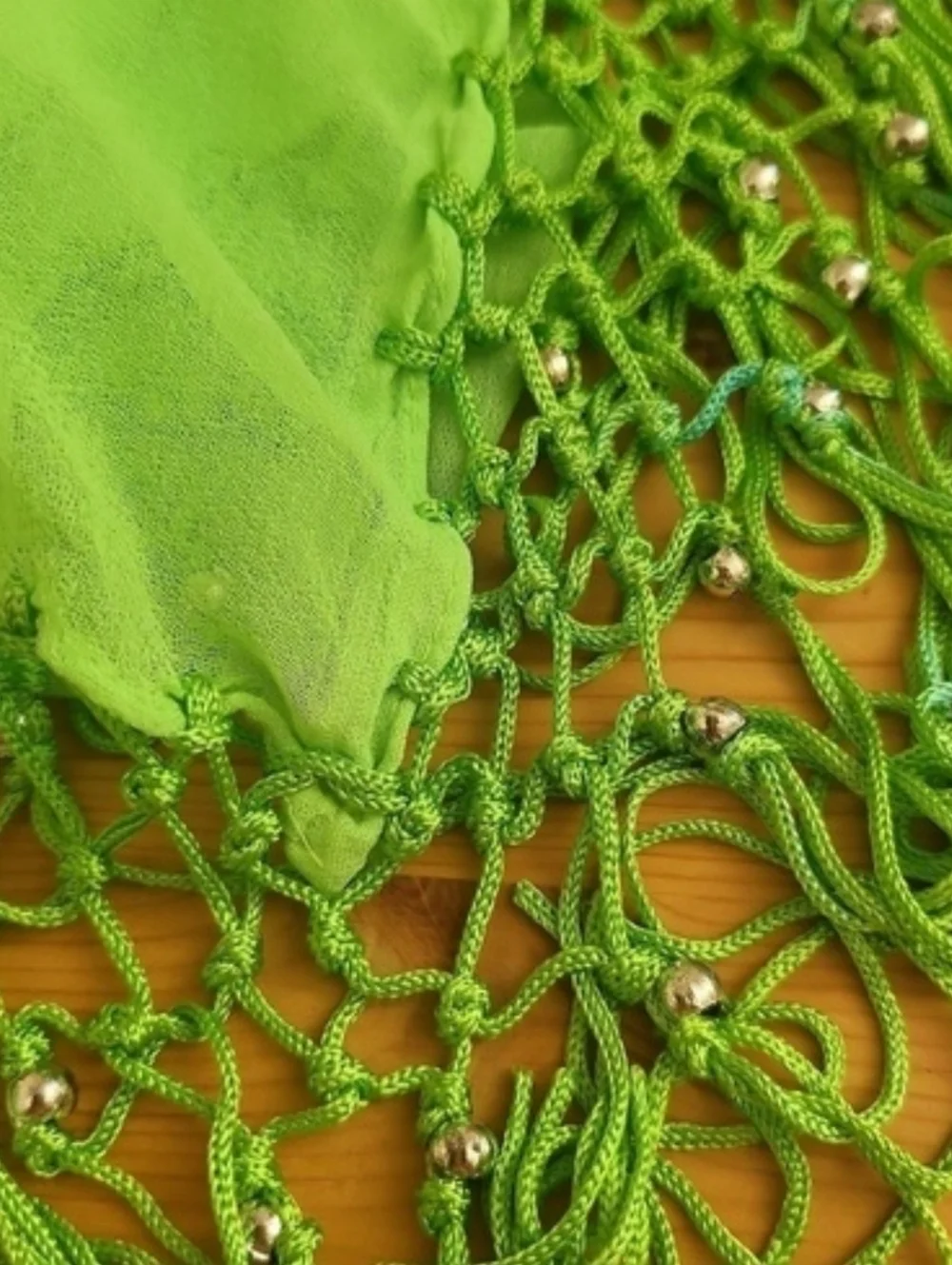Rima Handpainted Green Floral Triangle Scarf Chiffon Terivoile Fringe